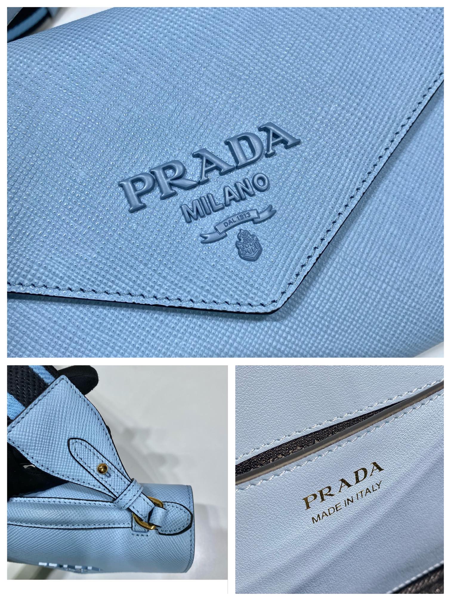 Prada Monochrome Saffiano Leather Handbag Bag Tote Blue 1BD317